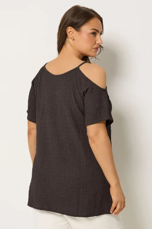 Yours Curve Chocolate Brown Textured Cold Shoulder Top - 26-28 Image 3