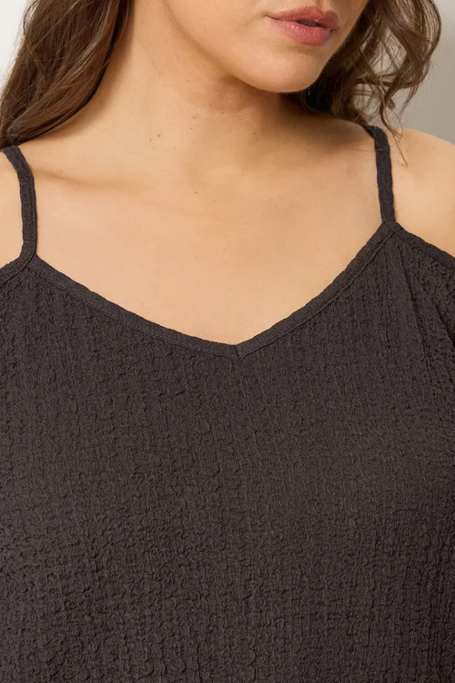 Yours Curve Chocolate Brown Textured Cold Shoulder Top - 26-28 Image 4