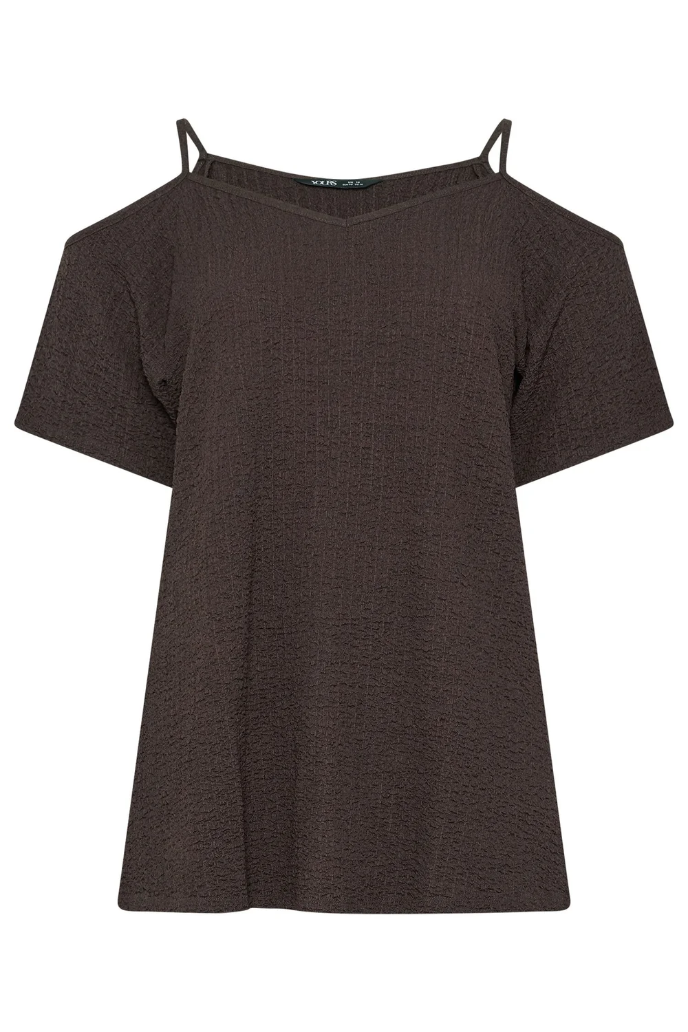 Yours Curve Chocolate Brown Textured Cold Shoulder Top - 26-28 Image 5