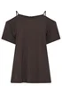 Yours Curve Chocolate Brown Textured Cold Shoulder Top - 26-28 Image 5