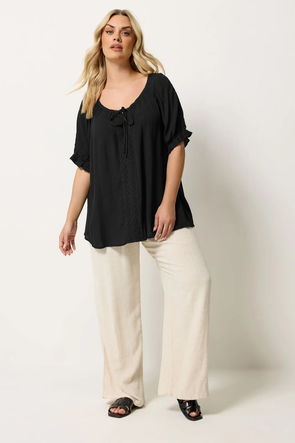 Yours Curve Black Crochet Detail Top - 20 Image 2