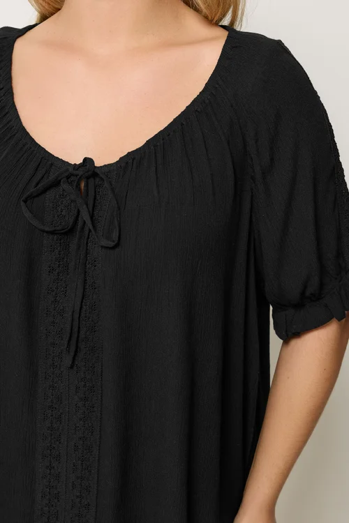Yours Curve Black Crochet Detail Top - 20 Image 4
