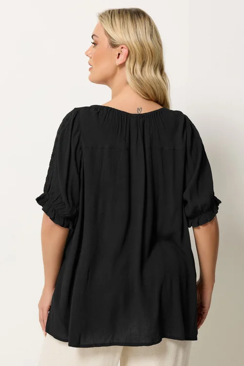 Yours Curve Black Crochet Detail Top - 20 Image 3