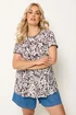 Yours Curve Brown Leaf Contrast Stitch Swing T-Shirt - 26-28 Image 1