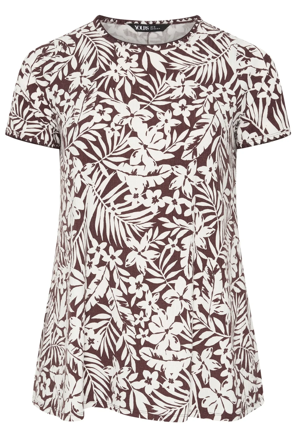 Yours Curve Brown Leaf Contrast Stitch Swing T-Shirt - 26-28 Image 5