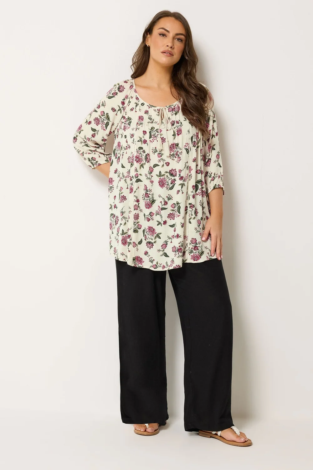 Yours Curve Ivory White Floral Tie Detail Top - 34-36 Image 2