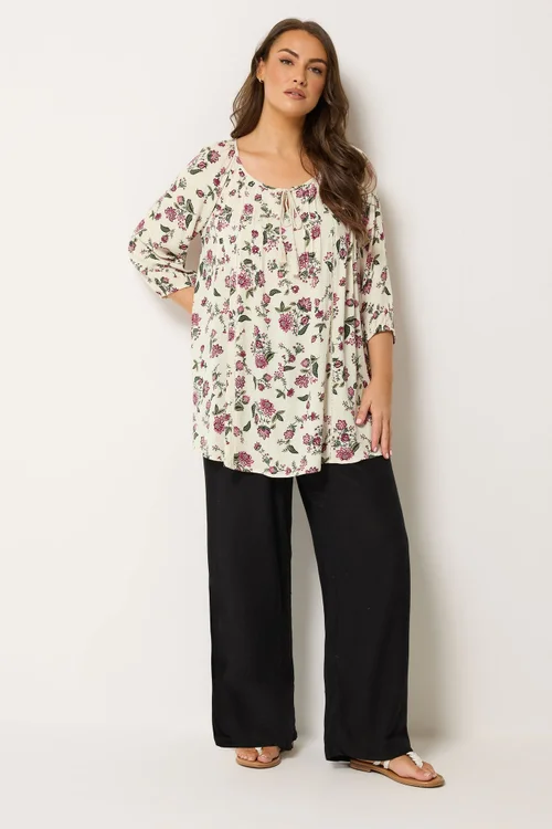 Yours Curve Ivory White Floral Tie Detail Top - 34-36 Image 2