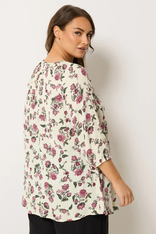 Yours Curve Ivory White Floral Tie Detail Top - 34-36 Image 3