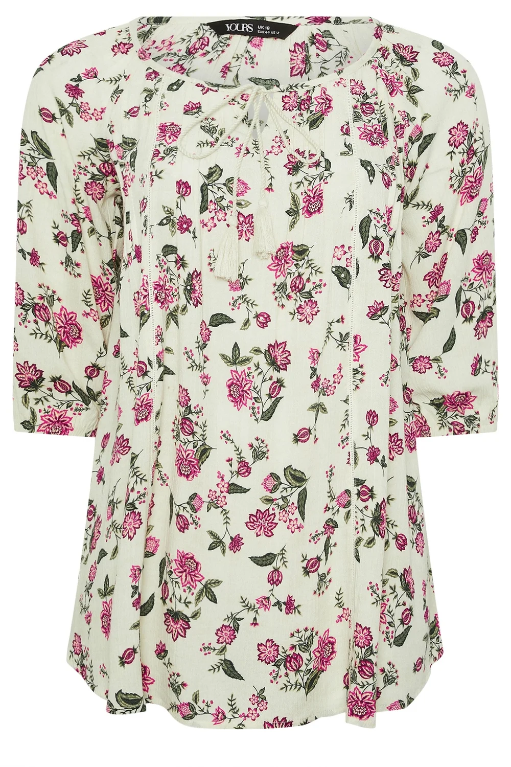 Yours Curve Ivory White Floral Tie Detail Top - 34-36 Image 5