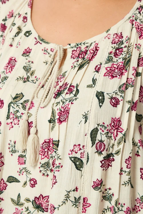 Yours Curve Ivory White Floral Tie Detail Top - 34-36 Image 4