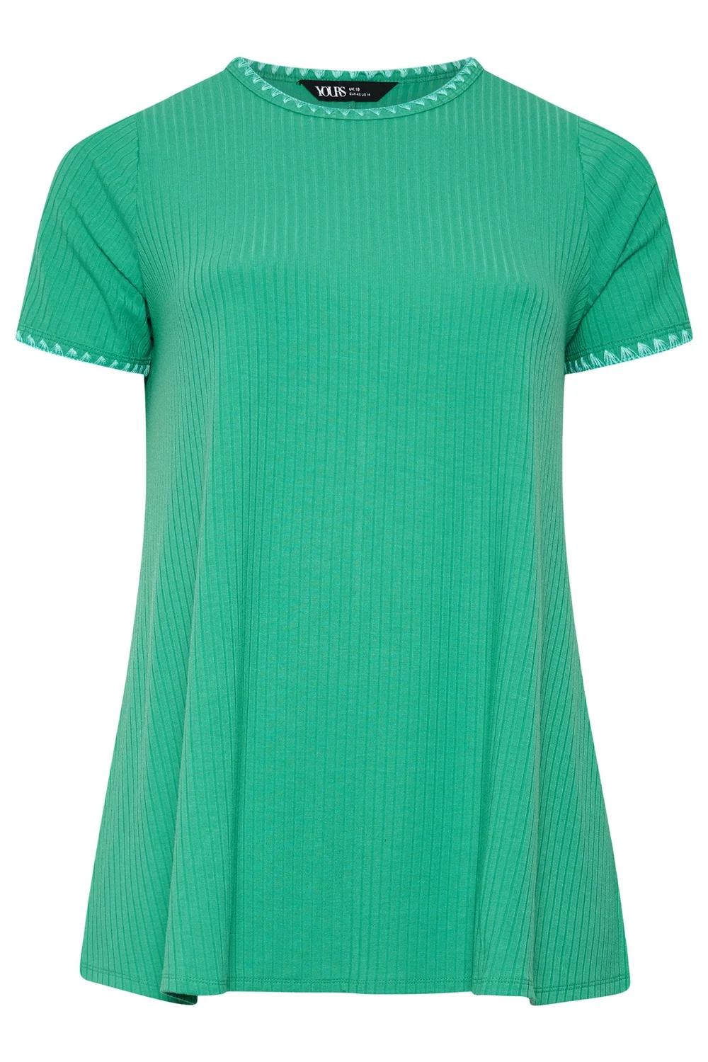 Yours Curve Green Contrast Stitch Swing T-Shirt - 16 Image 2