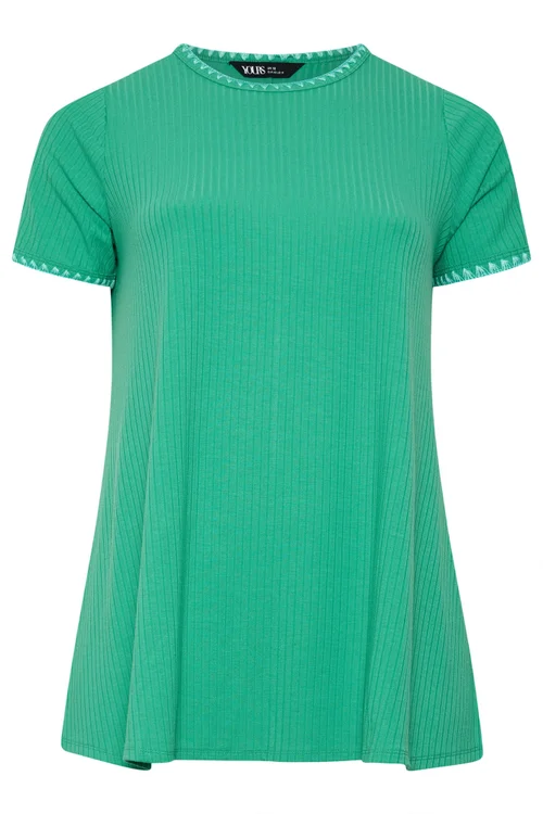 Yours Curve Green Contrast Stitch Swing T-Shirt - 16 Image 2