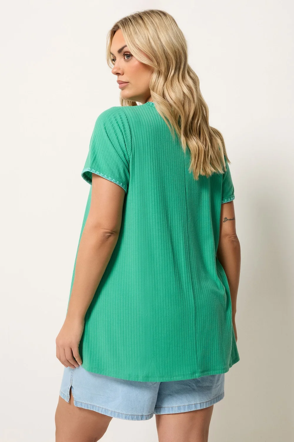 Yours Curve Green Contrast Stitch Swing T-Shirt - 16 Image 4