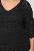 Yours Curve Black Crochet Crew Neck Top - 26-28 Image 4