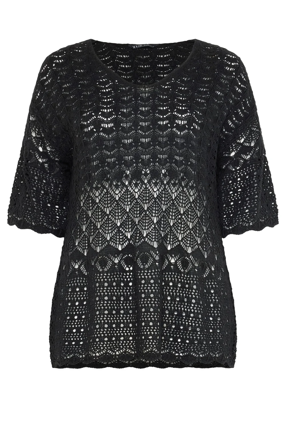 Yours Curve Black Crochet Crew Neck Top - 26-28 Image 5