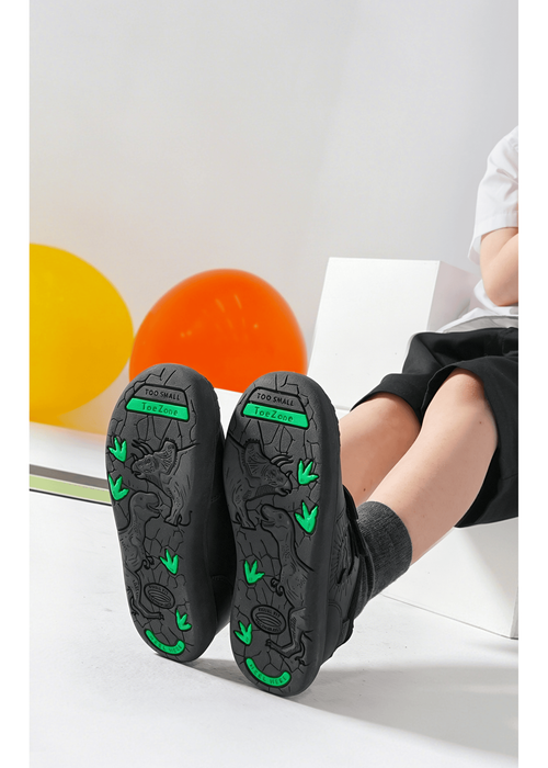 ToeZone Noah Black Rip Tape Dinosaur Character School Shoes - 1 Infants Image 4