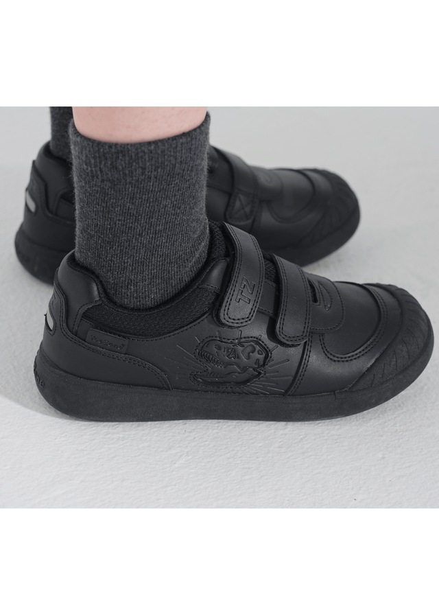 ToeZone Noah Black Rip Tape Dinosaur Character School Shoes (Younger 8 - Older 2)