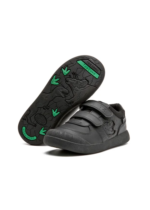 ToeZone Noah Black Rip Tape Dinosaur Character School Shoes - 1 Infants Image 1