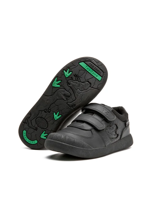 ToeZone Noah Black Rip Tape Dinosaur Character School Shoes (Younger 8 - Older 2)