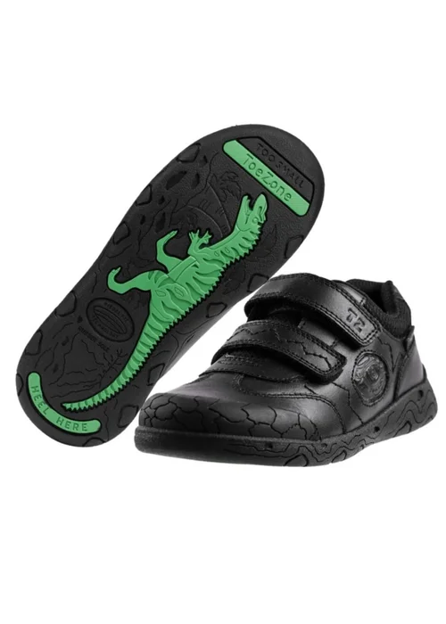 ToeZone Ricky Rubber Black Dinosaur Rip Tape School Shoes - 11 Infants Image 1