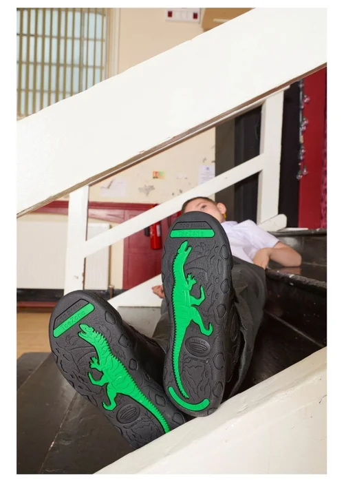 ToeZone Ricky Rubber Black Dinosaur Rip Tape School Shoes - 11 Infants Image 4