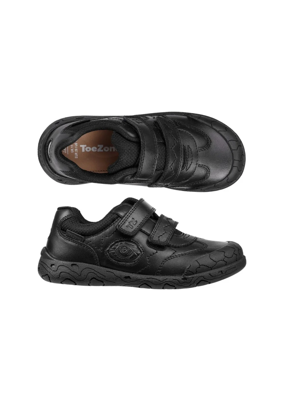 ToeZone Ricky Rubber Black Dinosaur Rip Tape School Shoes - 11 Infants Image 3