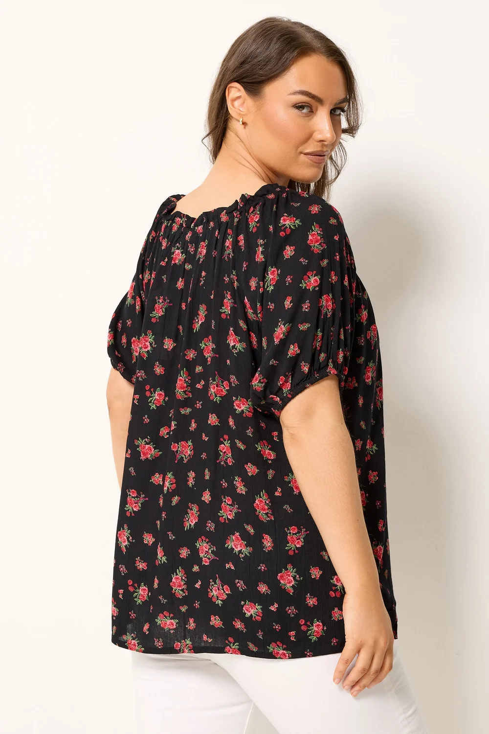 Yours Curve Black Ditsy Floral Bardot Top - 16 Image 3