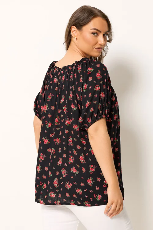 Yours Curve Black Ditsy Floral Bardot Top - 16 Image 3