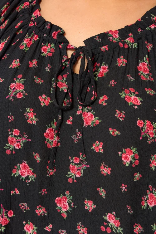 Yours Curve Black Ditsy Floral Bardot Top - 16 Image 4