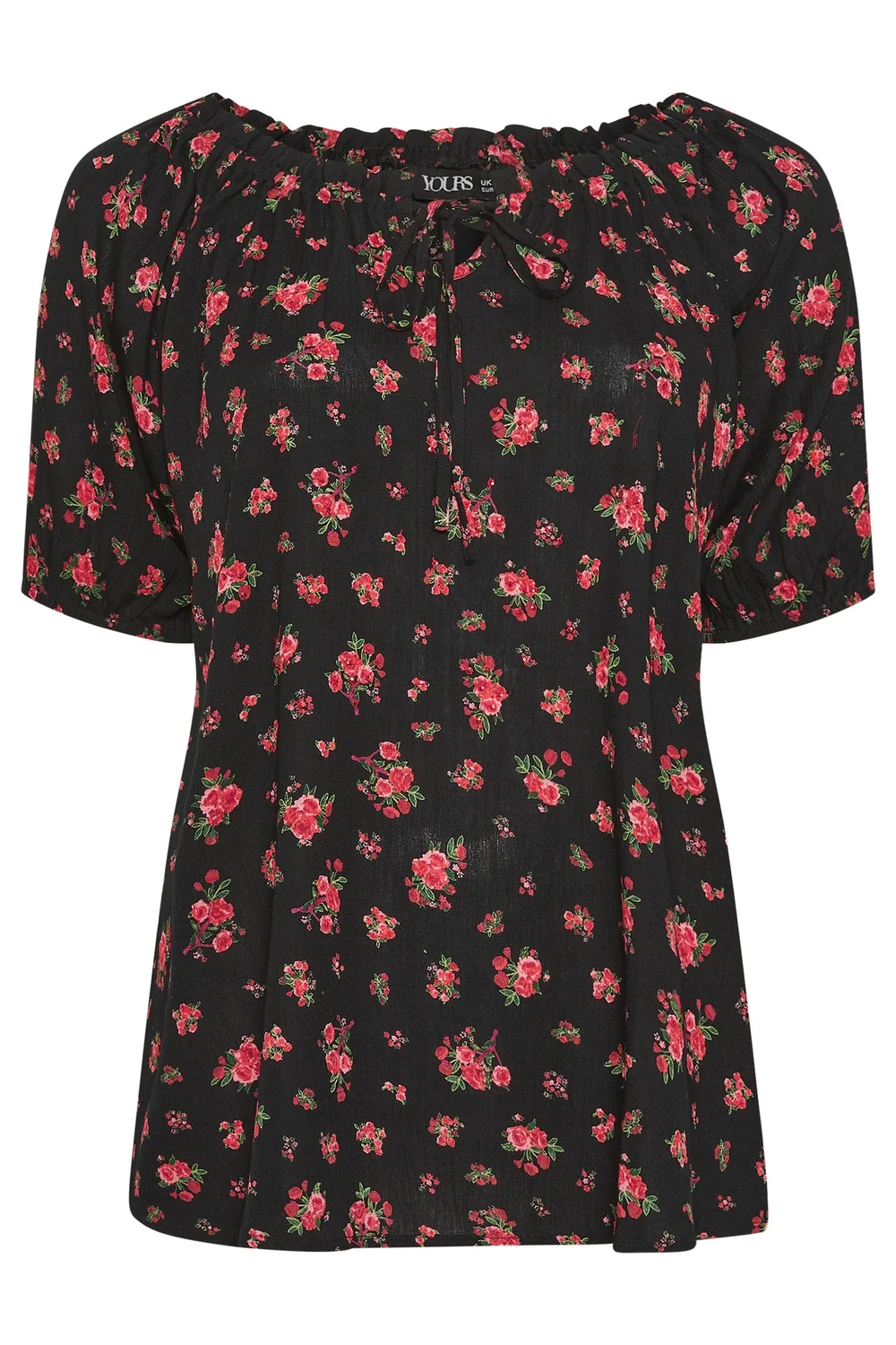 Yours Curve Black Ditsy Floral Bardot Top - 16 Image 5