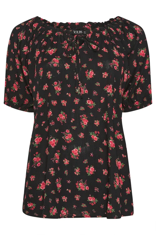 Yours Curve Black Ditsy Floral Bardot Top - 16 Image 5
