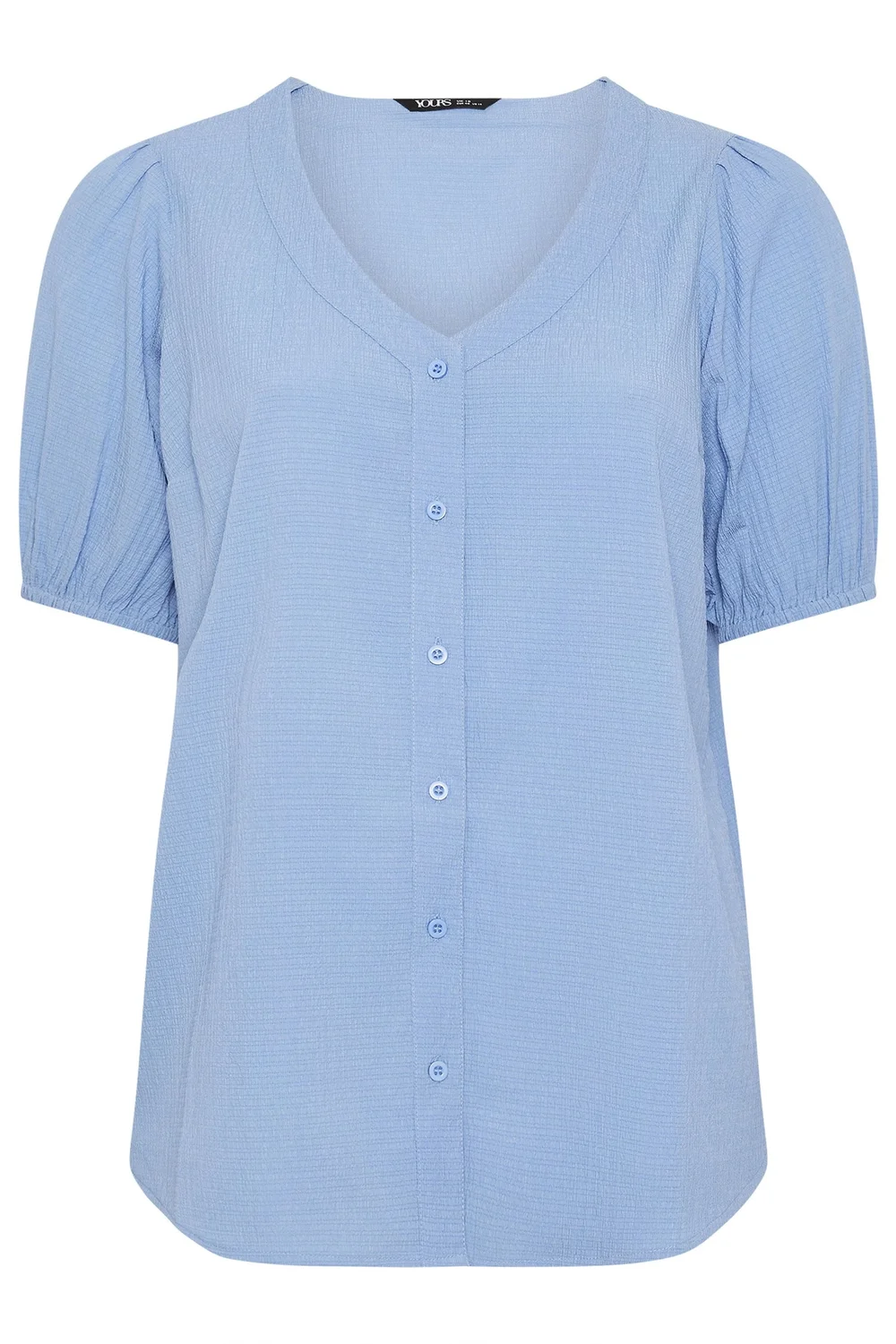 Yours Curve Blue Button Textured Blouse - 22-24 Image 5
