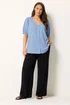 Yours Curve Blue Button Textured Blouse - 22-24 Image 2