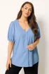 Yours Curve Blue Button Textured Blouse - 22-24 Image 1