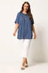 Yours Curve Navy Blue Stripe Notch Neck Embroidered Blouse - 22-24 Image 2