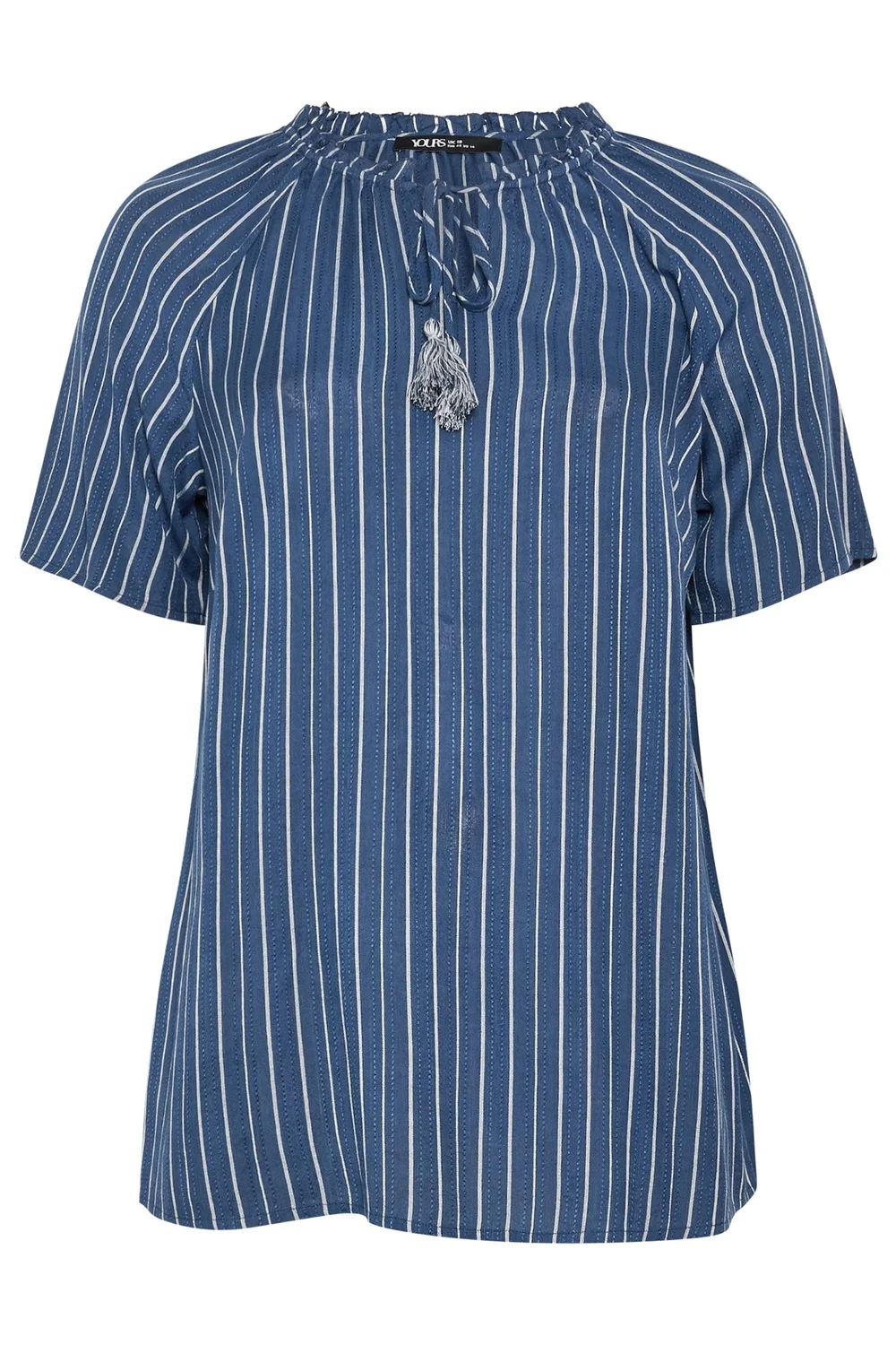 Yours Curve Navy Blue Stripe Notch Neck Embroidered Blouse - 22-24 Image 5
