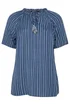 Yours Curve Navy Blue Stripe Notch Neck Embroidered Blouse - 22-24 Image 5