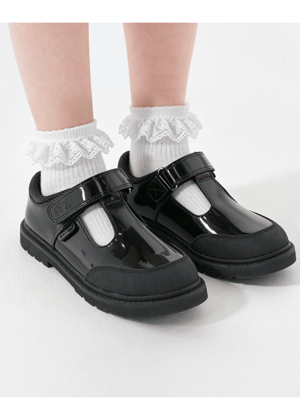 ToeZone Ava Black Patent Leather Bumper Rip Tape School Shoes - 11 Infant Image 4