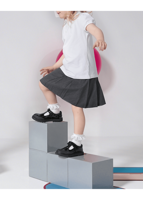 ToeZone Ava Black Patent Leather Bumper Rip Tape School Shoes - 11 Infant Image 5