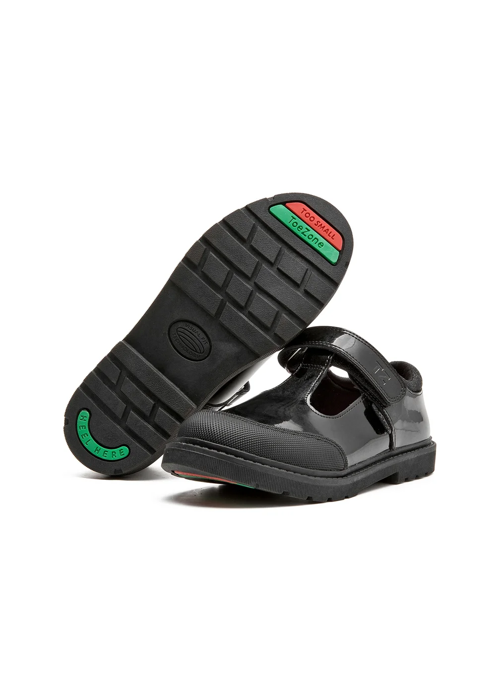 ToeZone Ava Black Patent Leather Bumper Rip Tape School Shoes - 11 Infant Image 1