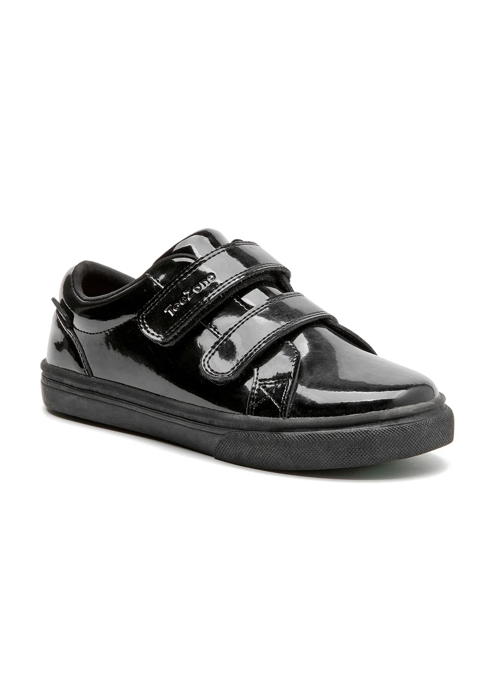 ToeZone Harper Patent Leather Black Double Rip Tape School Shoes - 2 Image 3