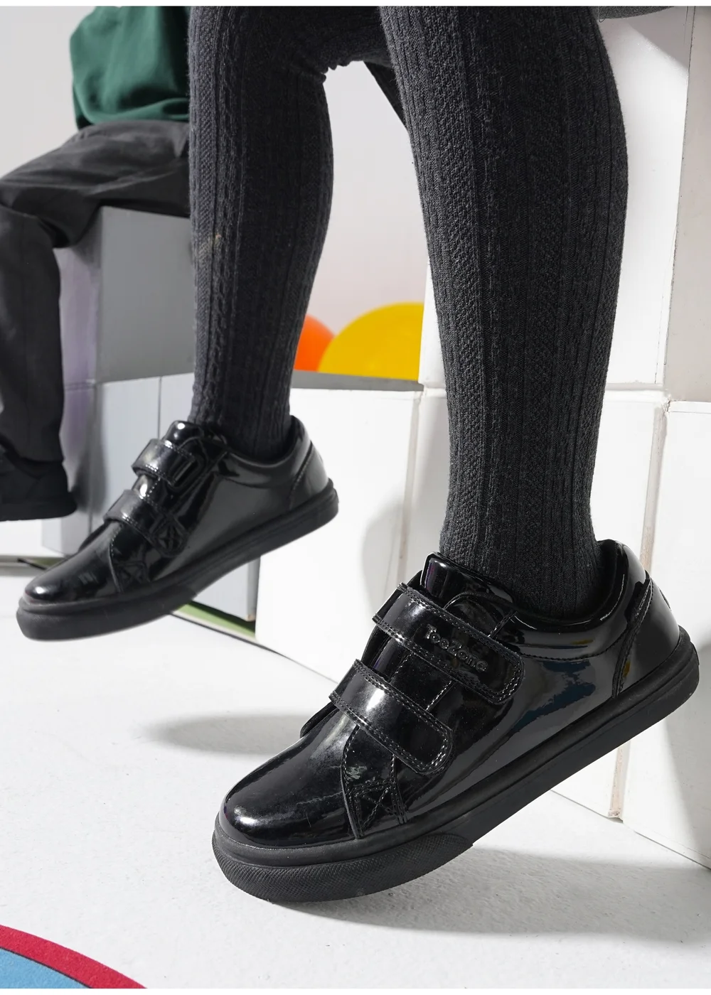ToeZone Harper Patent Leather Black Double Rip Tape School Shoes - 2 Image 4