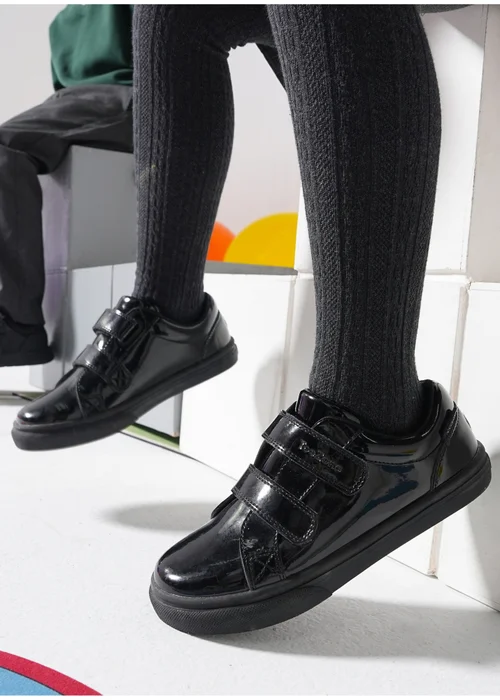 ToeZone Harper Patent Leather Black Double Rip Tape School Shoes - 2 Image 4
