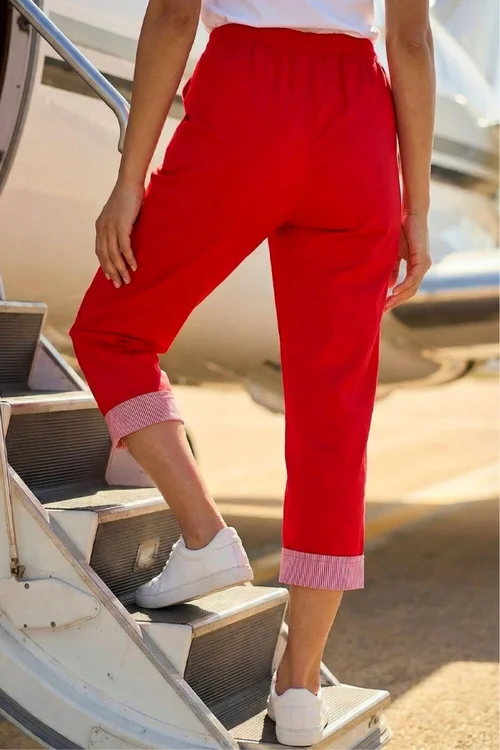 Roman Red Contrast Detail Cropped Stretch Trousers - 12 Image 3