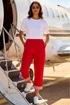 Roman Red Contrast Detail Cropped Stretch Trousers - 12 Image 1