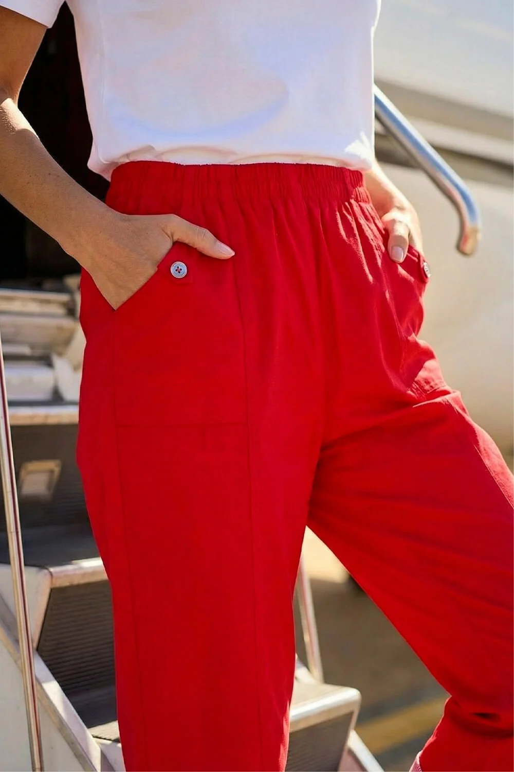 Roman Red Contrast Detail Cropped Stretch Trousers - 12 Image 4