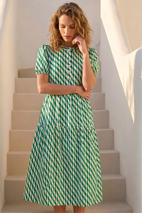 Roman Green Geo Print Button Shirt Midi Dress - 12 Image 1