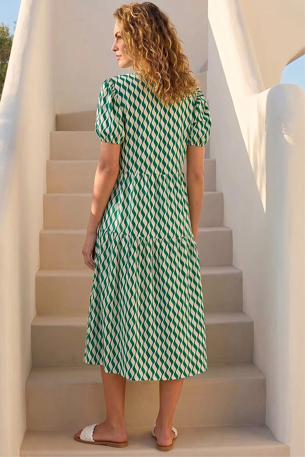 Roman Green Geo Print Button Shirt Midi Dress - 12 Image 2