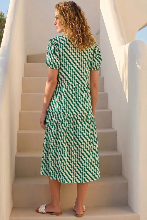 Roman Green Geo Print Button Shirt Midi Dress - 12 Image 2