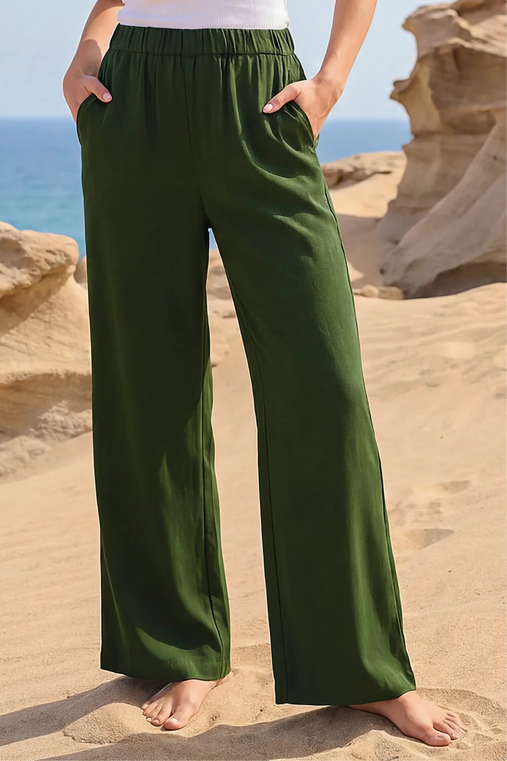 Roman Khaki Crepe Elasticated Waist Trouser - 12 Image 2